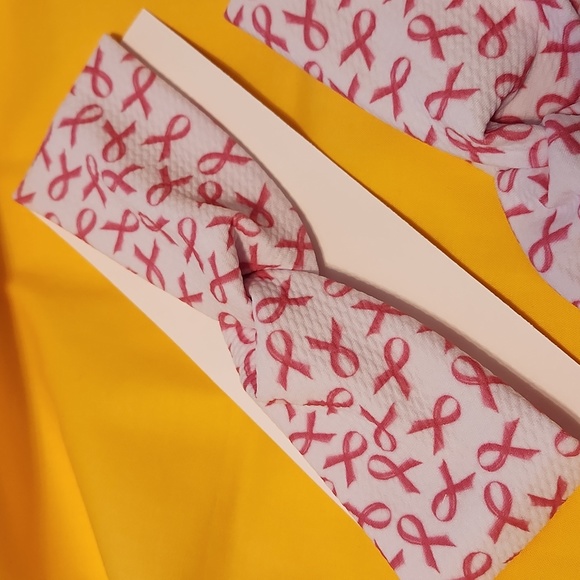 Handmade Breast Cancer Awareness Polyester/Spandex knit Headbands, set of 4. - Picture 2 of 4